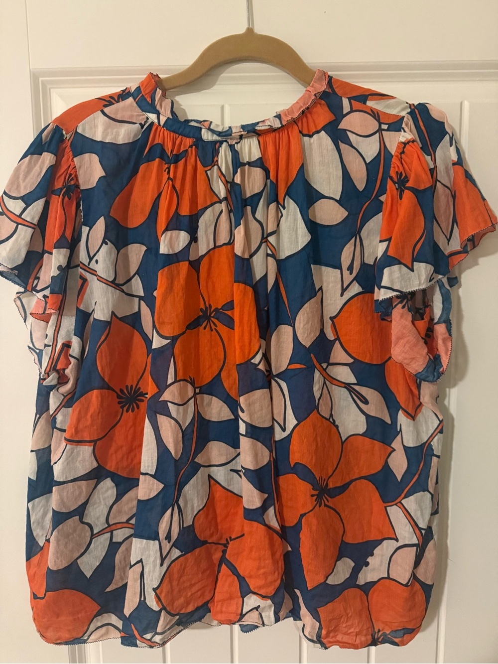 Trovata Floral Short Sleeve Blouse - Orange, Navy & Cream